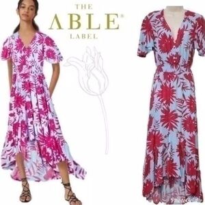 The Able Label Pink Floral High-Low Wrap Dress